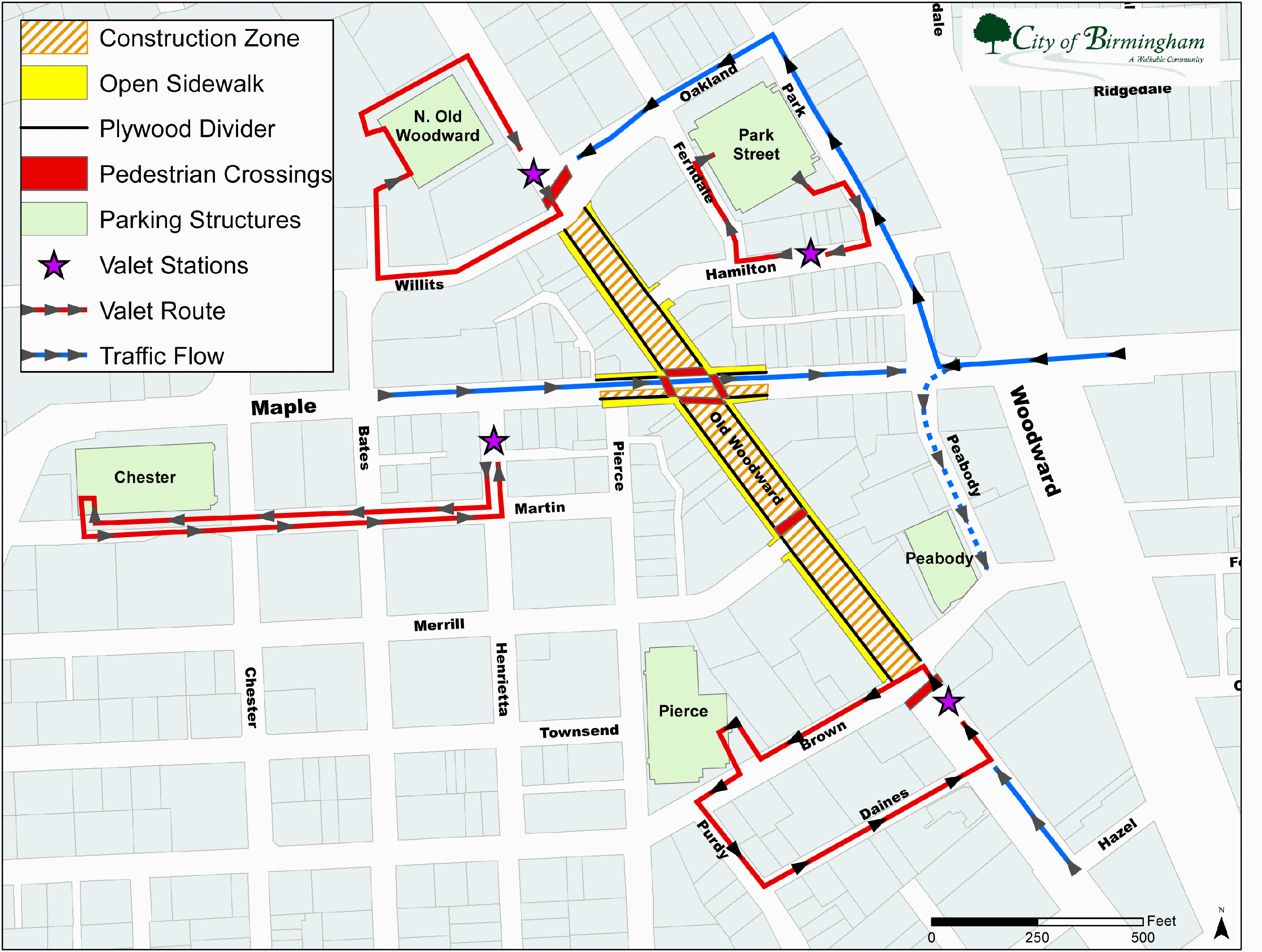Master Map Valet Detour Routes and Ped Crossings 031618 copy